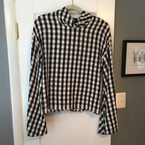 TopShop Gingham Bell Sleeve Black and White 8
